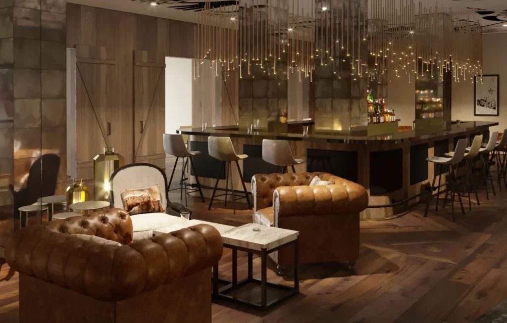 Salon et bar de l’Écrin Blanc à Courchevel